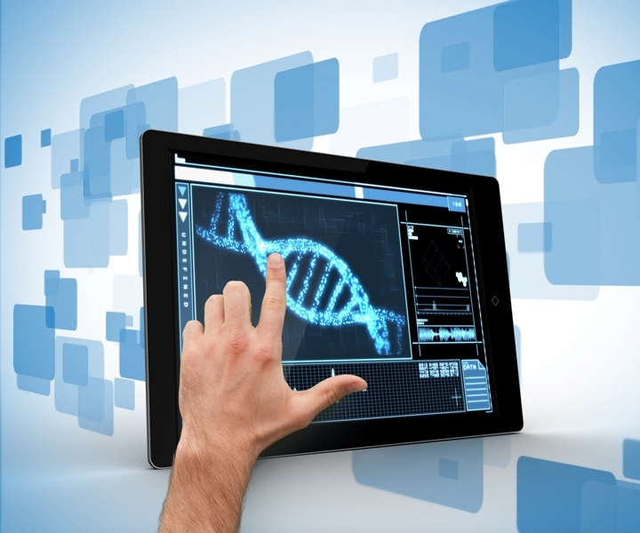man-touching-tablet-pc-dna-interface