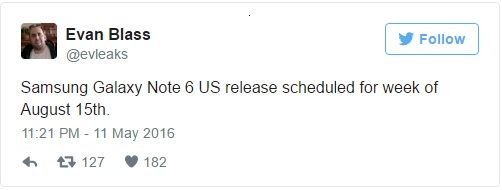 Дата выпуска Galaxy Note 6 намечена на 15 августа 2016 года