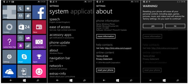 Хард ресет Microsoft Lumia 535: три простых метода